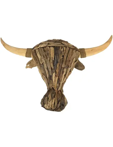 Décoration murale Tête de buffle XXL en bois flotté 120cm