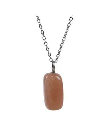 Collier Pierre de lune rose | Pendentif pierre roulée + chaîne argentée