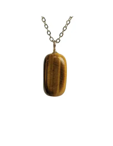 Collier œil du tigre | Pendentif pierre roulée + chaîne acier