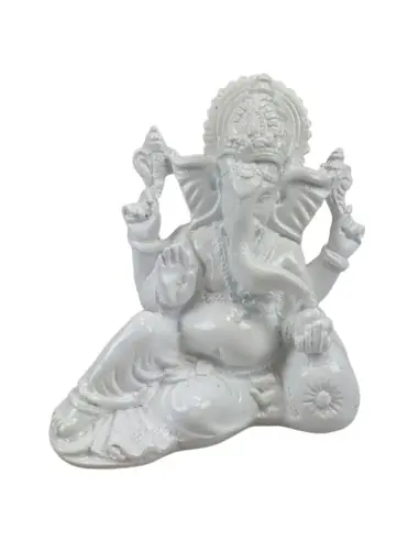 Statuette Ganesh allongé en Résine laqueé blanche 12cm