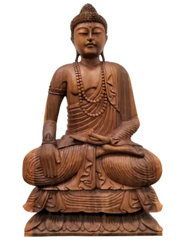 Grande Statue de Bouddha assis en bois de Suar 100cm