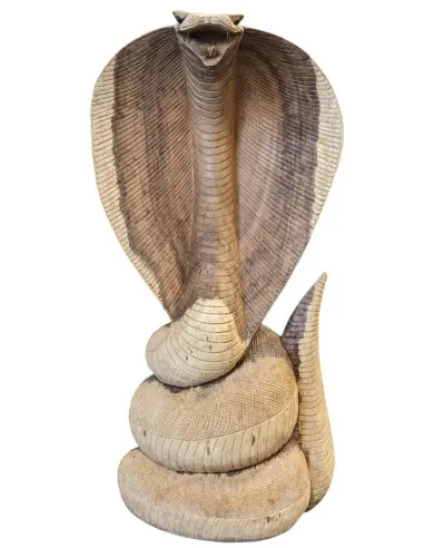 Grande Statue Serpent Cobra 100cm en bois sculpté
