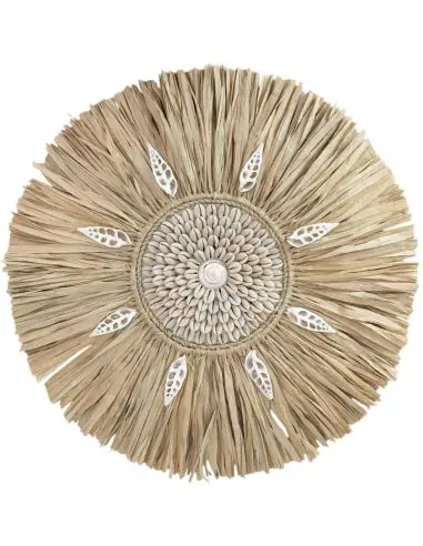Décoration Murale Bohème en Raphia & Coquillages ⌀30cm