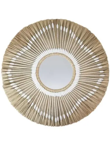 Miroir Bohème ⌀60cm en Paille | Tissage Naturel Blanc