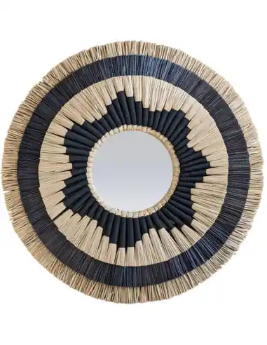 Miroir Ethnique Chic ⌀60cm en Paille | Tissage Naturel Noir