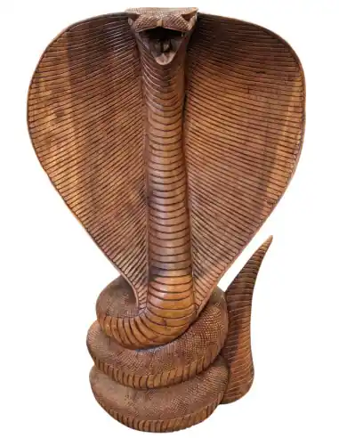 Grande Sculpture Serpent Cobra 100cm en bois