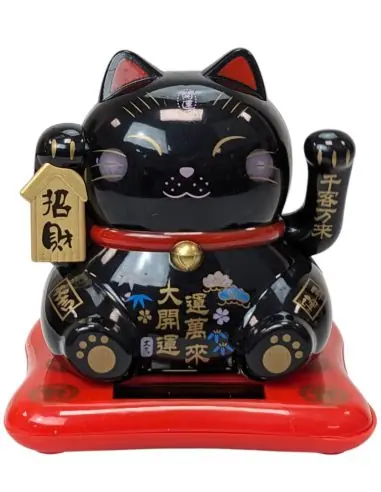 Maneki Neko Noir à Énergie Solaire | Chance & Prospérité