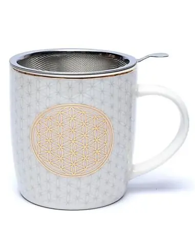 Mug infuseur à thé 400ml | Décor fleur de vie