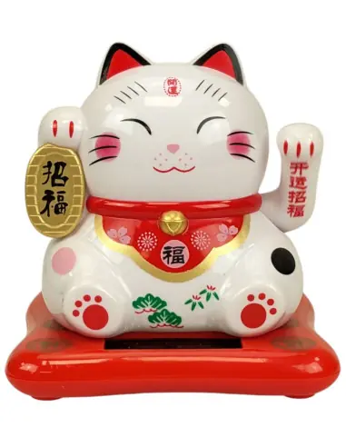 Maneki Neko Blanc à Énergie Solaire | Chance & Prospérité