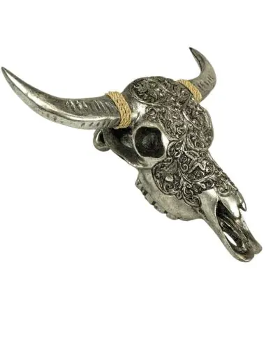 Crâne de Buffle sculpté argenté - Décoration murale bohème chic