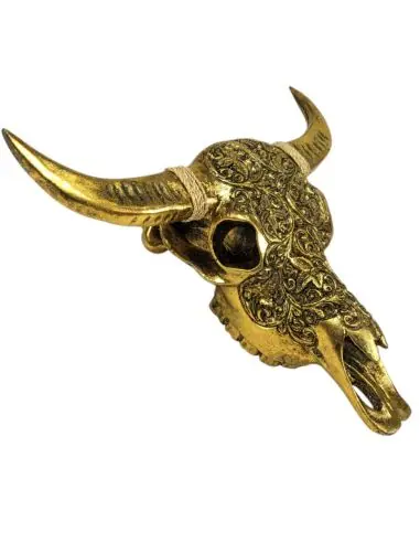Tête de Buffle sculptée dorée - Décoration murale bohème chic