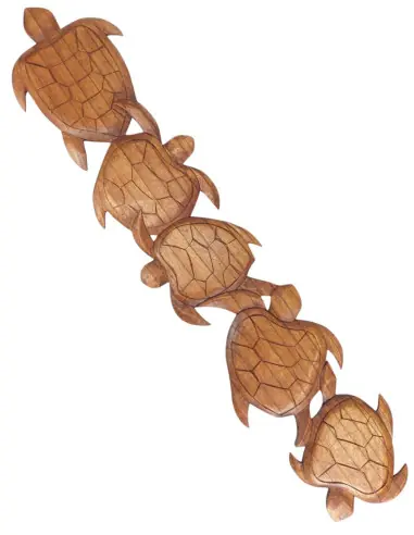 Les Tortues | Décor Mural 95cm en Bois de Suar sculpté Main