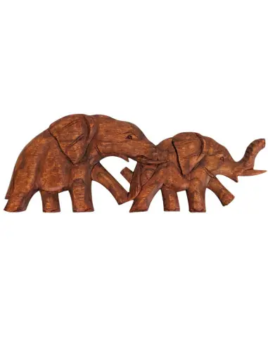 Les Éléphants | Décor Mural 40cm en Bois de Suar sculpté Main