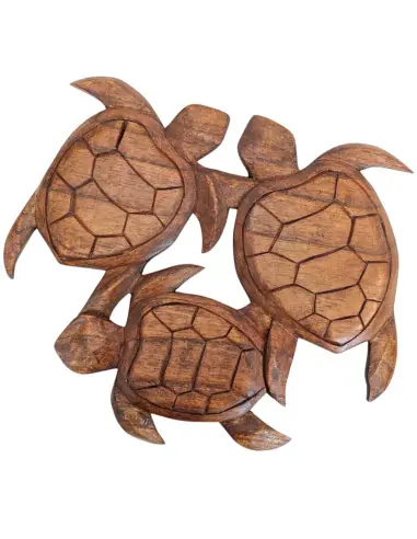 La Ronde des Tortues | Décor Mural 35cm en Bois de Suar sculpté Main