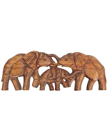 La Famille d'Éléphants | Décor Mural 50cm en Bois de Suar sculpté Main