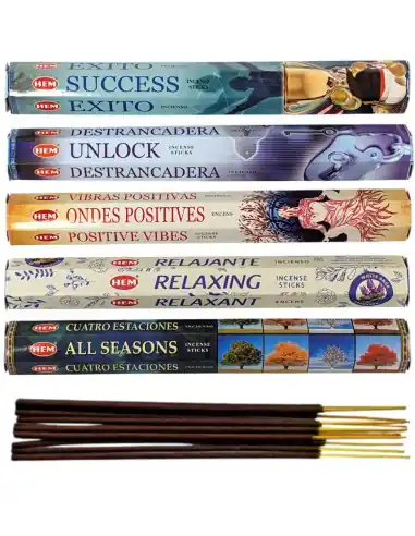 Assortiment d'encens - Bouquet "Ondes Positives" 5 parfums / 100 bâtons | HEM
