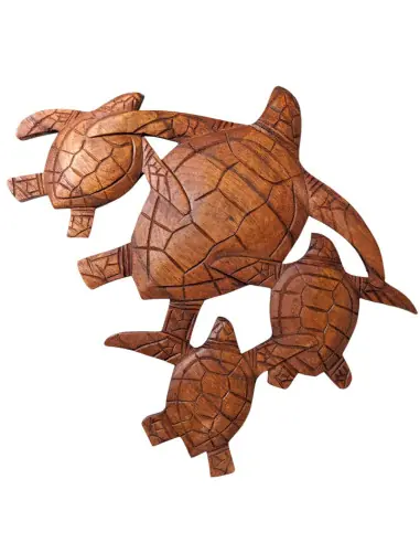 La Famille Tortues | Décor Mural en Bois de Suar sculpté Main