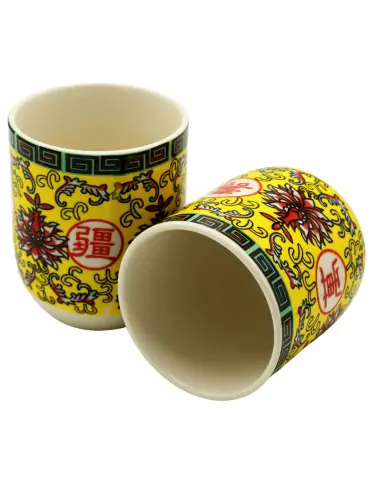 Tasses à Thé Chinoises en Porcelaine Jaune | Lot de 2