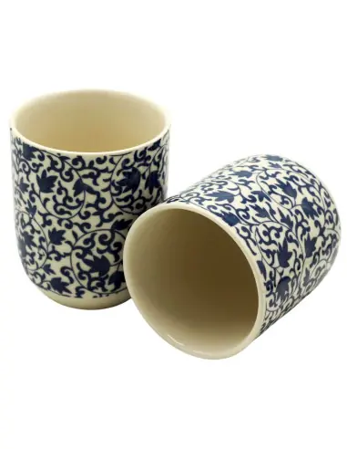 Tasses à Thé en Porcelaine Motifs Asiatiques Bleus & Blancs | Lot de 2