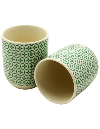 Tasses à Thé en Porcelaine Mosaïque Verte | Lot de 2