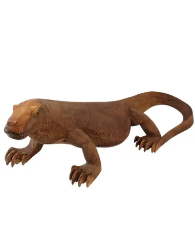 Statue Dragon de Komodo XL en bois de suar 100cm | Pièce Unique
