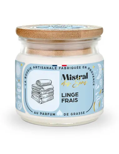 Bougie Parfumée Artisanale "Linge Frais" 40 heures 150ml | Mistral des Sens