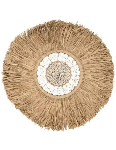 Décoration murale Bohème en Raphia & Coquillages ⌀50cm