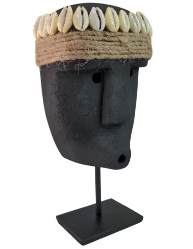 Masque Primitif en Pierre noire sur pied 16cm | Savoir-faire traditionnel de Sumba