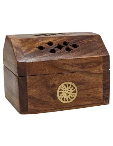 Porte-encens pour cônes | Petite boîte en bois & laiton motif Aléatoire