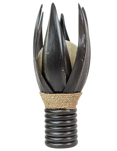 Déclassé - Lampe exotique 50cm en Feuilles de cocotier, Jonc de mer & Acajou