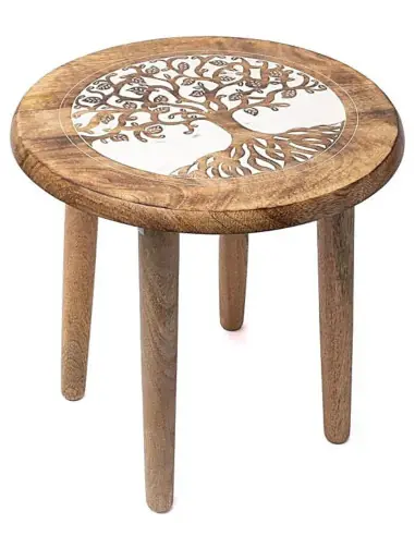 Table d'Appoint ou Porte-Plante en bois motif Arbre de Vie 30cm