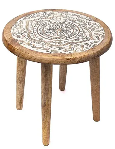Table d'Appoint ou Porte-Plante en bois motif Mandala 30cm