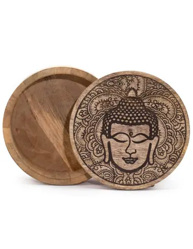 Boîte à bijoux ronde en bois motif Bouddha & Mandala ∅17,5cm