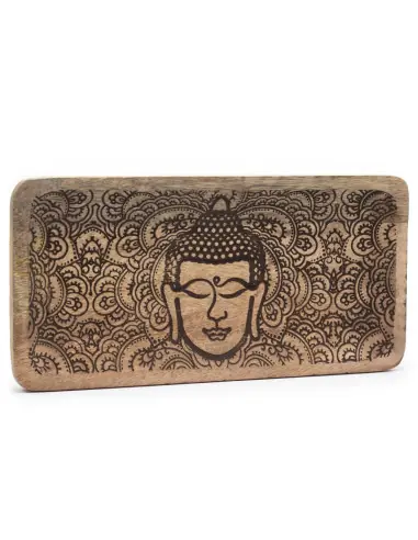 Plateau décoratif ou Vide-poche en bois avec gravure Bouddha | Savoir-faire indien
