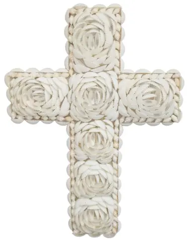 Croix murale en Coquillages 30cm | Déco Bohème & Spirituelle