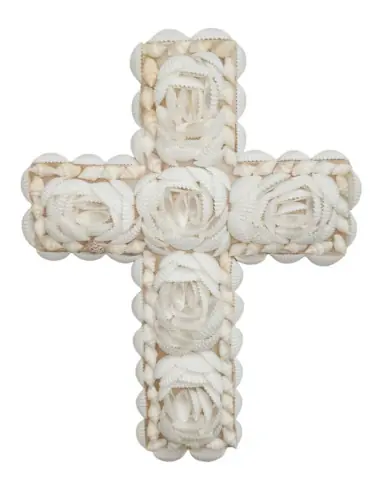 Croix murale en Coquillages 20cm | Décoration Spirituelle