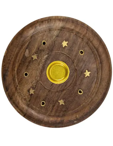 Porte-encens rond en Bois pour Bâtons & Cônes | Motif Étoiles
