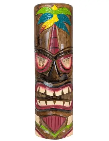 Déclassé ! Totem Tiki 50cm en bois massif Sculpté à la main - Motif Palmier