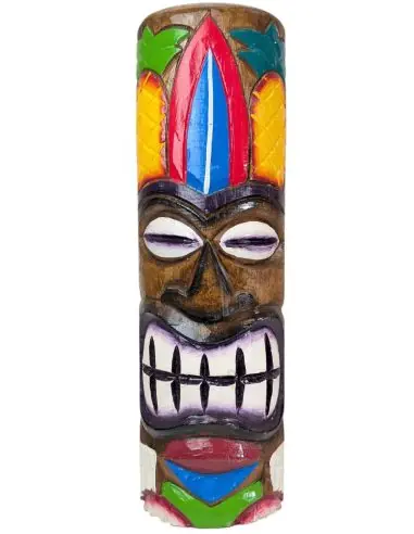 Déclassé ! Tiki 50cm en bois massif Sculpté main - Motif Surf & Ananas