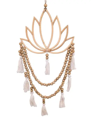 Suspension murale "Lotus" 75cm en bois & rotin | Esprit Bohème Chic