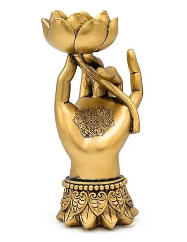 Bougeoir Main de Bouddha dorée 18cm | Décoration Spirituelle