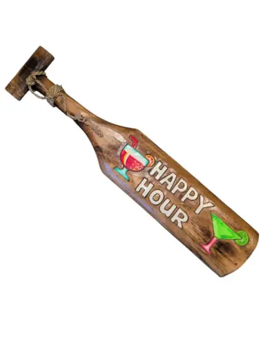 Pagaie murale "Happy Hour" 60x12cm en bois | Déco Bar Tropical