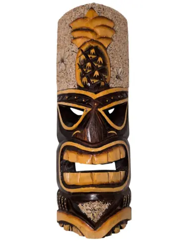 Masque Tiki en bois, sable et coquillage 33cm | Tribal & Tropical