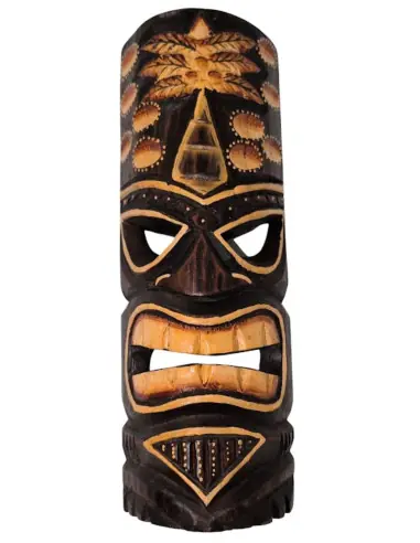 Masque Tiki en bois motif Cocotier 33cm | Déco Tribale