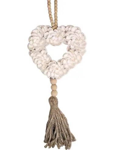 Suspension Bohème Coeur en Coquillages et Perles de Bois | Savoir-faire de Bali