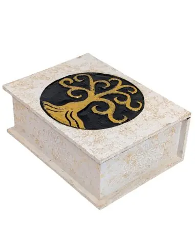 Grande boîte en bois Arbre de Vie Noir & Or | 24x18cm