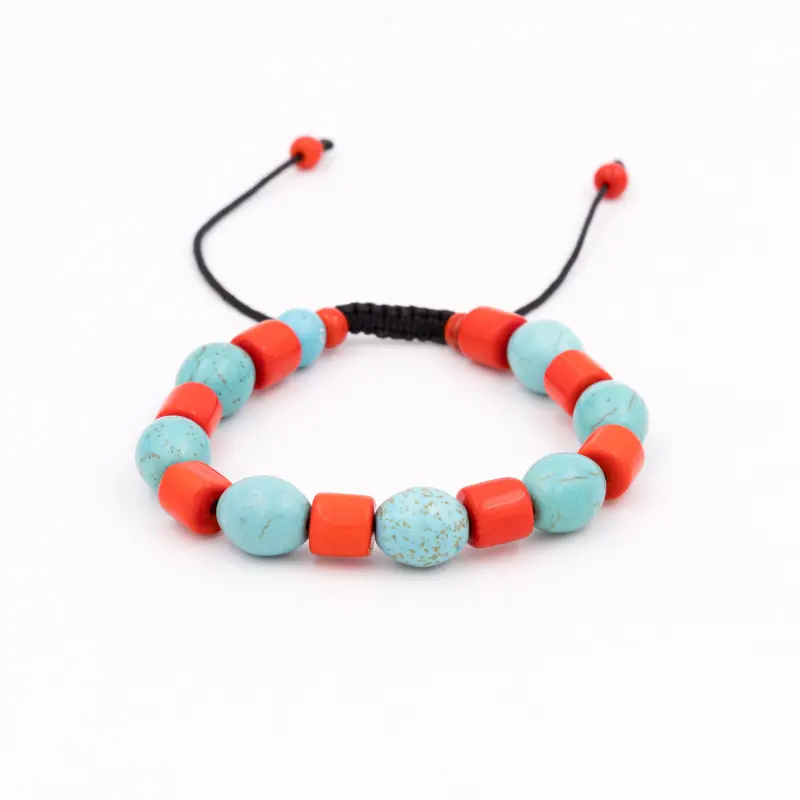 Bracelet en pierre turquoise et corail