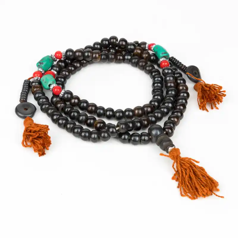 Mala tibétain traditionnel en os de buffle de couleur noire