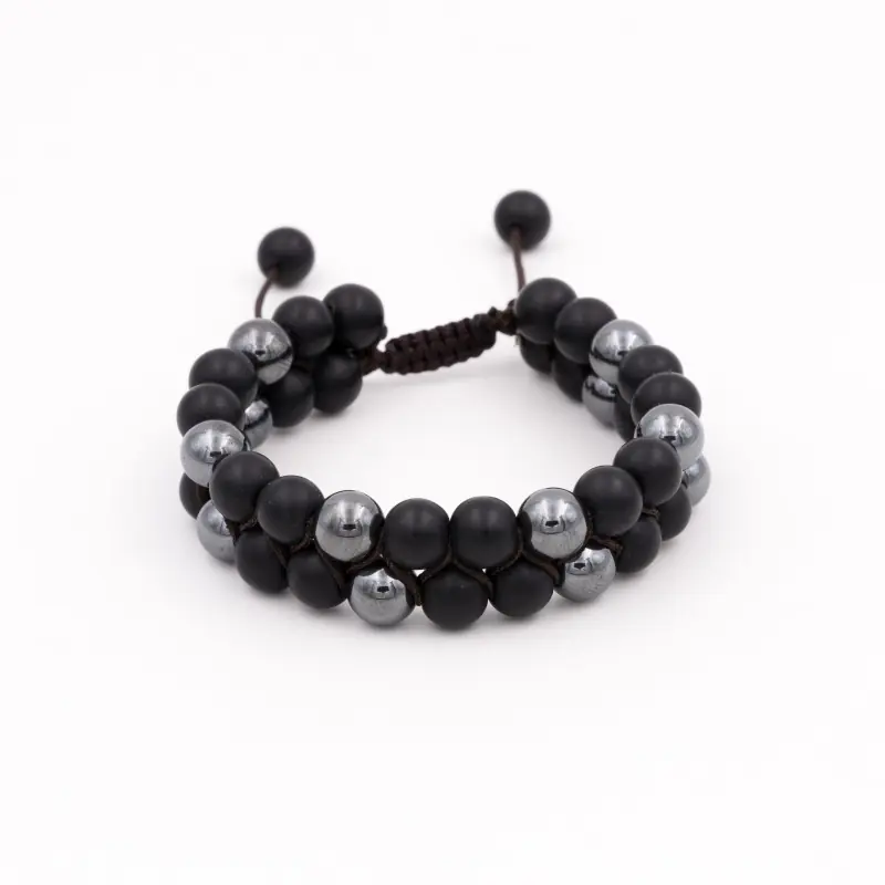 Bracelet shamballa en pierre hématite et shaligram
