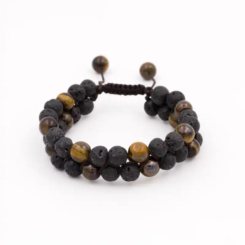 Bracelet shamballa en pierre de lave et oeil de tigre
